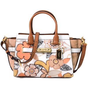 画像1: 【COACH】コーチ スムースレザー スエード スネークスキン ペブルレザー パッチワーク ティー ローズ 花柄 フラワー フローラル ターンロック スワッガー 27 2WAY サッチェル ショルダー ハンドバッグ チャークマルチ（日本未発売）