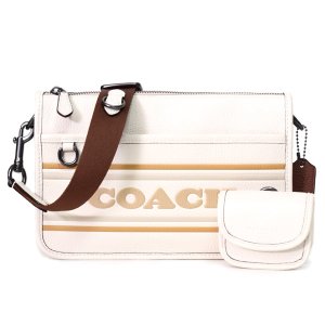 画像1: 【COACH】コーチ レザー ハリテージ コンバーチブル ロゴ ストライプ コインケース付き 2way クロスボディ クラッチ ショルダーバッグ チャームマルチ（日本未発売）