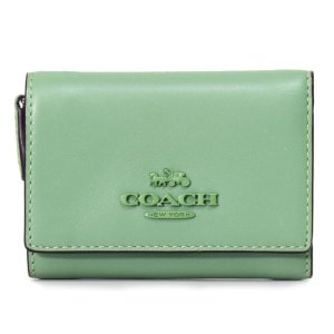 画像1: 【COACH】コーチ スムースレザー スモール ロゴ マイクロ ミニ ウォレット コンパクト 三つ折り財布 ソフトグリーン（日本未発売）