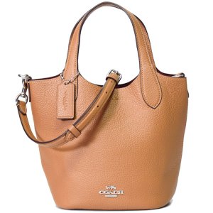 画像1: 【COACH】コーチ ぺブルレザー ハンナ バケット ロゴ バケツ型 2way クロスボディ 斜め掛け ショルダー ハンドバッグ ライトサドル（日本未発売）