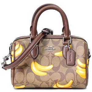 画像1: 【COACH】コーチ コーティングキャンバス レザー シグネチャー バナナ プリント ミニ ローワン サッチェル 2WAY ボストンバッグ カーキ×ダークサドル〔日本未発売〕