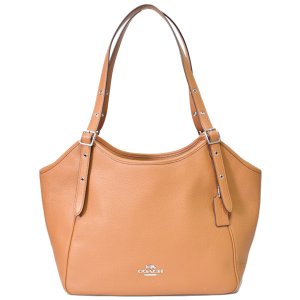 画像1: 【COACH】コーチ ぺブルレザー メドウ ロゴ ジップ トップ ショルダーバッグ ライトサドル〔日本未発売〕