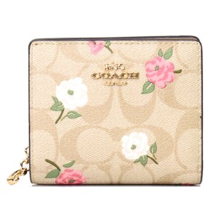 画像1: 【COACH】コーチ 財布 コーティングキャンバス レザー シグネチャー フローラル 花柄 スナップ ウォレット 二つ折り財布 ライトカーキチャークマルチ（日本未発売）