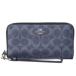 画像1: 【COACH】コーチ 長財布 コーティングキャンバス スムースレザー シグネチャー リストレット ロング ジップ アラウンド 財布 デニム×ミッドナイトネイビー（日本未発売）