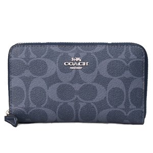 画像1: 【COACH】コーチ 財布 コーティングキャンバス レザー シグネチャー ミディアム ジップ アラウンド ウォレット デニム×ミッドナイトネイビー（日本未発売）