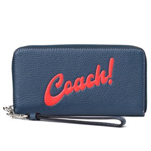 画像1: 【COACH】コーチ 長財布 ぺブルレザー ロゴ グラフィック プリント ロゴ リストレット ロング ジップ アラウンド デニム（日本未発売）