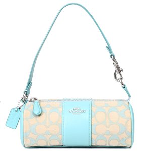 画像1: 【COACH】コーチ ハンドバッグ 筒型 ジャガード レザー シグネチャー ノリータ リストレット バレル バッグ マルチ ポーチ フェイディドブルー（日本未発売）