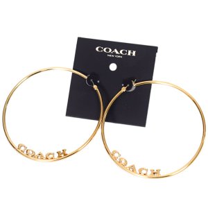 画像1: 【COACH】コーチ ピアス プレーテッドブラス ストーン ロゴ フープ ループ ラージ リング ブリッジ ピアス イアリング ゴールド〔日本未発売〕