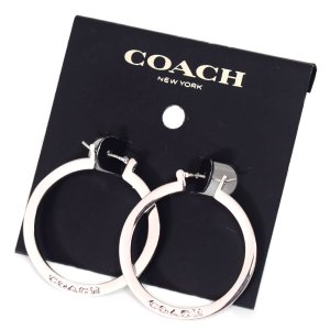 画像1: 【COACH】コーチ ピアス プレーテッドブラス ロゴ フープ ループ リング ブリッジ ピアス イアリング シルバー〔日本未発売〕