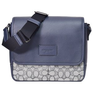 画像1: 【COACH】コーチ メンズ バッグ ジャガード レザー シグネチャー スプリント マップ クロスボディ 斜め掛け メッセンジャー ショルダーバッグ ネイビー×ミッドナイト〔日本未発売〕