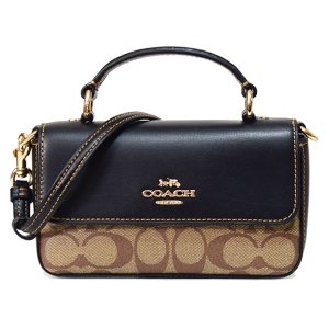 画像1: 【COACH】コーチ コーティングキャンバス レザー シグネチャー ミニ トップ ハンドル フラップ クロスボディ 2WAY ショルダー ハンドバッグ カーキブラックマルチ（日本未発売）