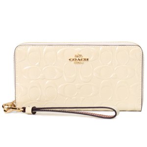 画像1: 【COACH】コーチ 長財布 パテントレザー シグネチャー ロゴ 型押し リストレット ロング ジップ アラウンド 長財布 チャーク（日本未発売）