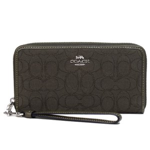 画像1: 【COACH】コーチ 長財布 ジャガード レザー シグネチャー ロゴ リストレット ロング ジップ アラウンド 長財布 オリーブドラブ×オリーブドラブ（日本未発売）