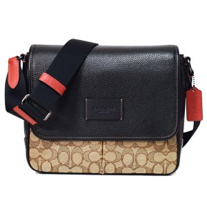 画像1: 【COACH】コーチ メンズ バッグ ジャガード レザー シグネチャー スプリント マップ クロスボディ 斜め掛け メッセンジャー フラップ ショルダーバッグ カーキ×ブラックマルチ〔日本未発売〕