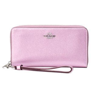 画像1: 【COACH】コーチ 長財布 レザー メタリック キラキラ ロゴ リストレット ロング ジップ アラウンド 財布 メタリックピンク（日本未発売）