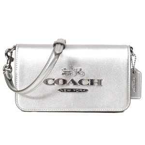 画像1: 【COACH】コーチ バッグ レザー トニー ロゴ メタリック キラキラ フラップ 2WAY クラッチ クロスボディー 斜めがけ ショルダーバッグ ライトシルバー（日本未発売）