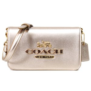 画像1: 【COACH】コーチ バッグ レザー トニー ロゴ メタリック キラキラ フラップ 2WAY クラッチ クロスボディー 斜めがけ ショルダーバッグ ライトシャンパン（日本未発売）