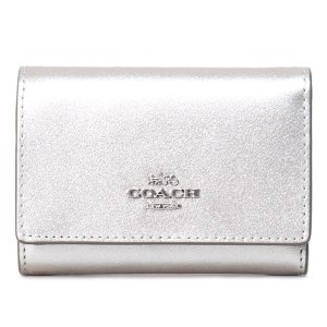 画像1: 【COACH】コーチ 財布 レザー メタリック キラキラ スモール ロゴ マイクロ ミニ ウォレット コンパクト 三つ折り財布 ライトシルバー（日本未発売）