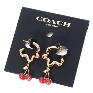 画像1: 【COACH】コーチ ブラス エナメル チェリー さくらんぼ ウェイビー ハギー ロゴ スタッズ イアリング ピアス ゴールド×レッド〔日本未発売〕