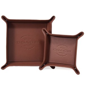 画像1: 【COACH】コーチ レザー ロゴ バレット トレイ 2点セット 小物入れ アクセサリー トレー 専用BOX付き ダークサドル（日本未発売）