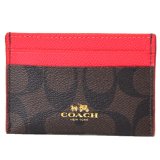 画像: 【COACH】コーチ ペイトン シグネチャー カードケース 名刺入れ ブラウン×トゥルーレッド（日本未発売）