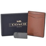 画像: 【COACH】コーチ メンズ スムース カーフ レザー マネークリップ付き カードケース 名刺入れ ダークサドル（日本未発売）