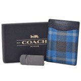 画像: 【COACH】コーチ チェック キャンバス レザー マネークリップ付き カードケース 名刺入れ ブラック×デニム（日本未発売）