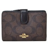 画像: 【COACH】コーチ ラグジュアリー シグネチャー ミディアム コーナー ジップ 二つ折り財布 ブラウン×ブラック（日本未発売）