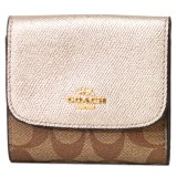 画像: 【COACH】コーチ ラグジュアリー シグネチャー スモール 三つ折り財布 カーキ×プラチナム（日本未発売）