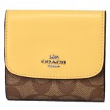 画像: 【COACH】コーチ ラグジュアリー シグネチャー スモール 三つ折り財布 カーキ×バニラ（日本未発売）