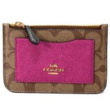 画像: 【COACH】コーチ コーティングキャンパス クロスグレインレザー シグネチャー メタリック カラーブロック ジップ トップ コインケース カードケース カーキマルチ（日本未発売）