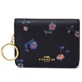 画像: 【COACH】コーチ コーティングキャンバス レザー ヴィンテージ プレーリー 花柄 フラワー フローラル プリント キーリング付き 二つ折り カードケース 定期入れ 名刺入れ ブラックマルチ（日本未発売）