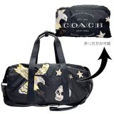 画像: 【COACH】コーチ ナイロン レザー イーグル モチーフ 星 骸骨 ドクロ スカル柄 2way 折り畳み エコ パッカブル ジムバッグ ショルダー ボストンバッグ ブラックマルチ〔日本未発売〕