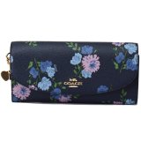 画像: 【COACH】コーチ コーティングキャンパス スムースレザー ピオニー 花柄 フラワー フローラル プリント チャームセット スリム エンベロープ 長財布 ネイビーマルチ（日本未発売）