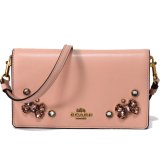 画像: 【COACH】コーチ カーフレザー クリスタル アップリケ スリム フォン クロスボディー2WAY クラッチ 斜めがけ ショルダーバッグ ヌードピンク（日本未発売）