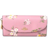 画像: 【COACH】コーチ コーティングキャンパス スムースレザー デイジー 花柄 フラワー フローラル プリント チャームセット スリム エンベロープ 長財布 カーネーション（日本未発売）