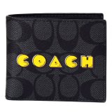 画像: 【COACH】コーチ メンズ コーティングキャンバス シグネチャー ビルフォード パックマン スクリプト 二つ折り財布 チャコール×ブラック（日本未発売）