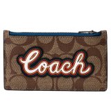 画像: 【COACH】コーチ コーティングキャンバス カーフレザー シグネチャー ロゴ スクリプト ジップ コインケース 小銭入れ カードケース タン〔日本未発売〕