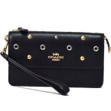 画像: 【COACH】コーチ ぺブルレザー グロメット パンチング スタッズ リベット フォルドオーバー リストレット スマホ フォン ウォレット 二つ折り 財布 ブラック〔日本未発売〕