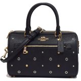 画像: 【COACH】コーチ クロスグレインレザー ローワン グロメット パンチング スタッズ リベット サッチェル 2WAY ボストン クロスボディー 斜めがけ ショルダー ハンドバッグ ブラック（日本未発売）