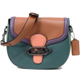 画像: 【COACH】コーチ ペブルレザー スムースレザー ジェイド カラーブロック サドル 2way クラッチ クロスボディー 斜めがけ ショルダー バッグ ダークターコイズマルチ（日本未発売）