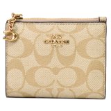 画像: 【COACH】コーチ コーティングキャンパス シグネチャー ロゴ チャーム スナップ カード ケース 二つ折り 財布 ライトカーキ×チャーク〔日本未発売〕