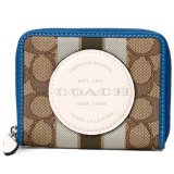 画像: 【COACH】コーチ ジャガード ペブルレザー シグネチャー デンプシー ストライプ ロゴ パッチ スモール ジップ アラウンド ウォレット 二つ折り 財布 カーキ×チャーク×ペールグリーンマルチ〔日本未発売〕