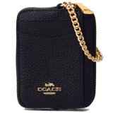 画像: 【COACH】コーチ ぺブルレザー チェーン ロゴ ジップ カードケース カードポーチ 定期入れ 名刺入れ コインケース ブラック（日本未発売）