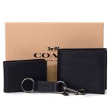 画像: 【COACH】コーチ メンズ レザー 二つ折り財布+カードケース（定期入れ）+キーホルダー 豪華3点セット ブラック（日本未発売）