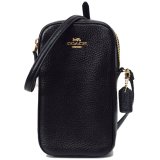 画像: 【COACH】コーチ ぺブルレザー ノース サウス ロゴ ジップ クロスボディ フォン ポーチ 斜めがけ ショルダーバッグ  ブラック（日本未発売）