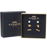 画像: 【COACH】コーチ プレーテッドブラス ガラス シグネチャー ボウ リボン スタッド イアリング ピアス 3点セット 専用BOX付き ゴールド〔日本未発売〕