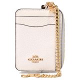 画像: 【COACH】コーチ ぺブルレザー チェーン ロゴ ジップ カードケース カードポーチ 定期入れ 名刺入れ コインケース チャーク（日本未発売）