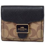 画像: 【COACH】コーチ コーティングキャンバス レザー シグネチャー スモール ウォレット 二つ折り財布 カーキブラックマルチ〔日本未発売〕