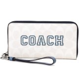 画像: 【COACH】コーチ コーティングキャンバス レザー シグネチャー ヴァーシティ ロゴ リストレット ジップ アラウンド 長財布 ホワイトデニム チャーク×インディゴ（日本未発売）